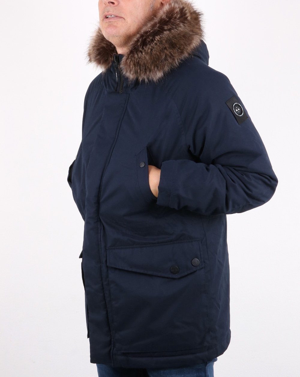 Marshall Artist Detachable Fur Hooded Parka Navy