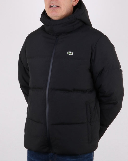 Lacoste Lacoste – Wasserabweisende Steppjacke mit abnehmbarer Kapuze in Schwarz
