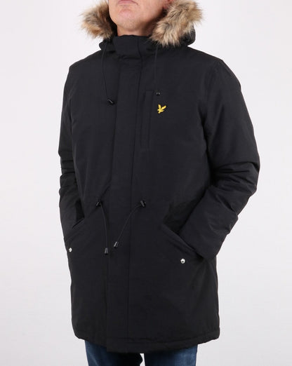 Lyle And Scott – Abnehmbarer Parka mit Pelz- und Fleecefutter in Schwarz