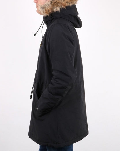 Lyle And Scott – Abnehmbarer Parka mit Pelz- und Fleecefutter in Schwarz
