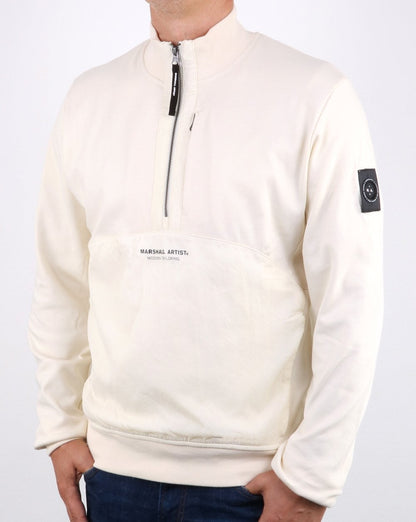 Marshall Artist Hybrid-Sweatshirt mit halbem Reißverschluss in Off-White