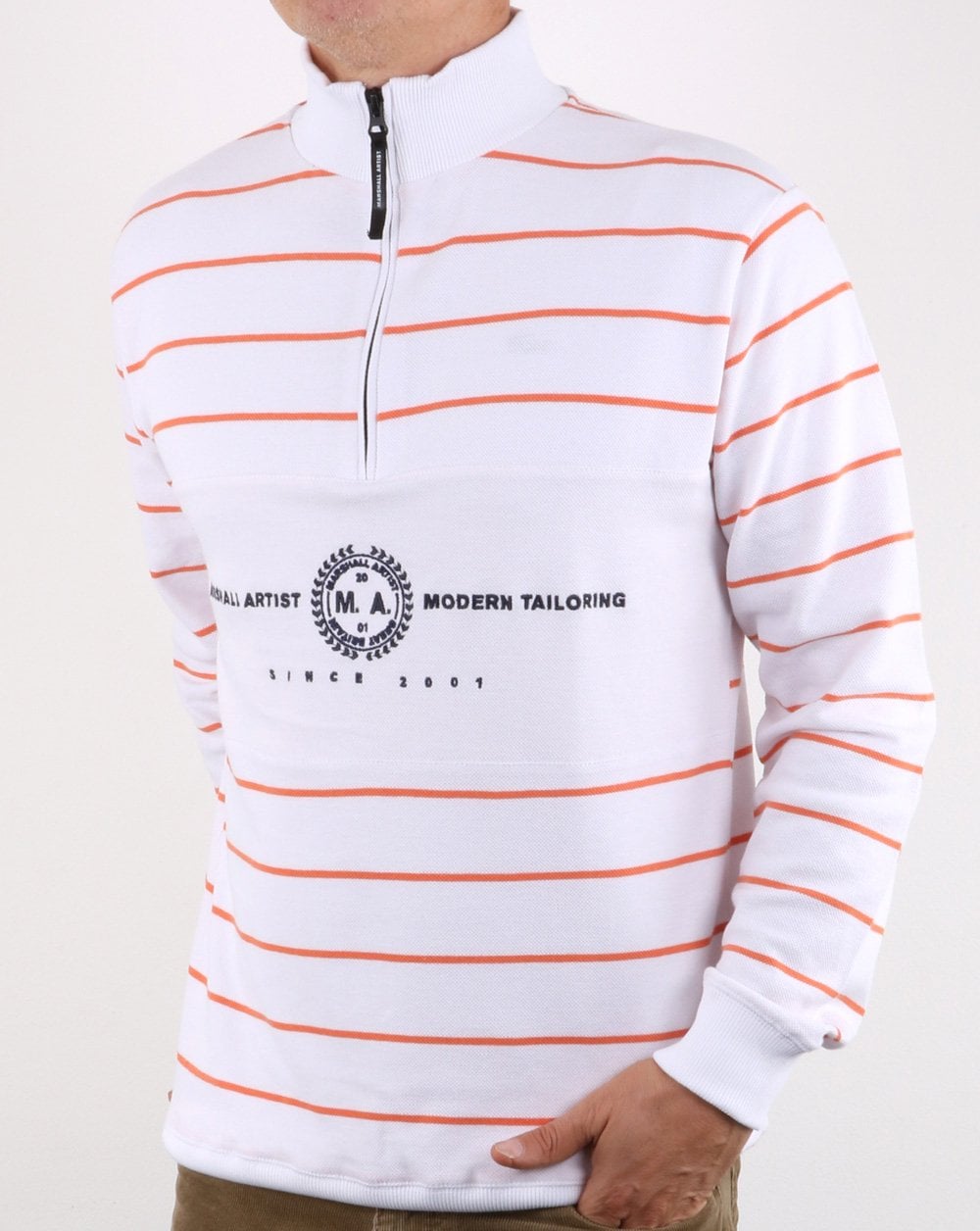Marshall Artist Marine Stripe Quarter Zip Weiß