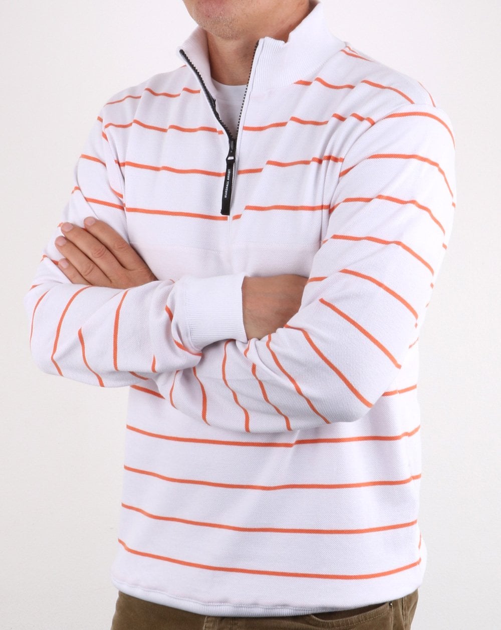 Marshall Artist Marine Stripe Quarter Zip Weiß