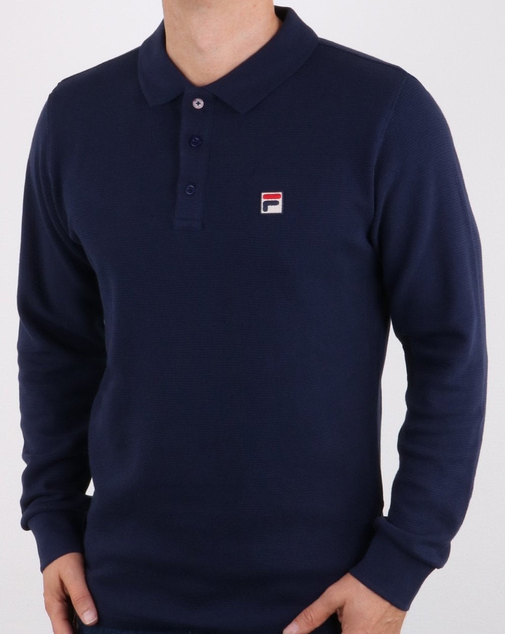 Fila Vintage Long Sleeve Polo Shirt Navy