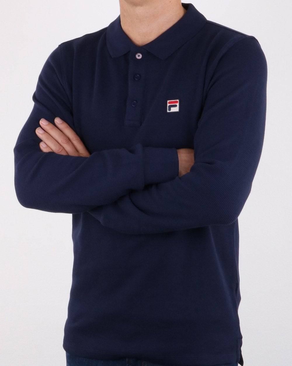 Fila Vintage Langarm-Poloshirt, Marineblau