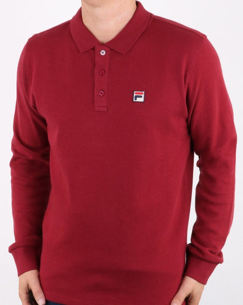 Fila Vintage Long Sleeve Polo Shirt Tibetan Red