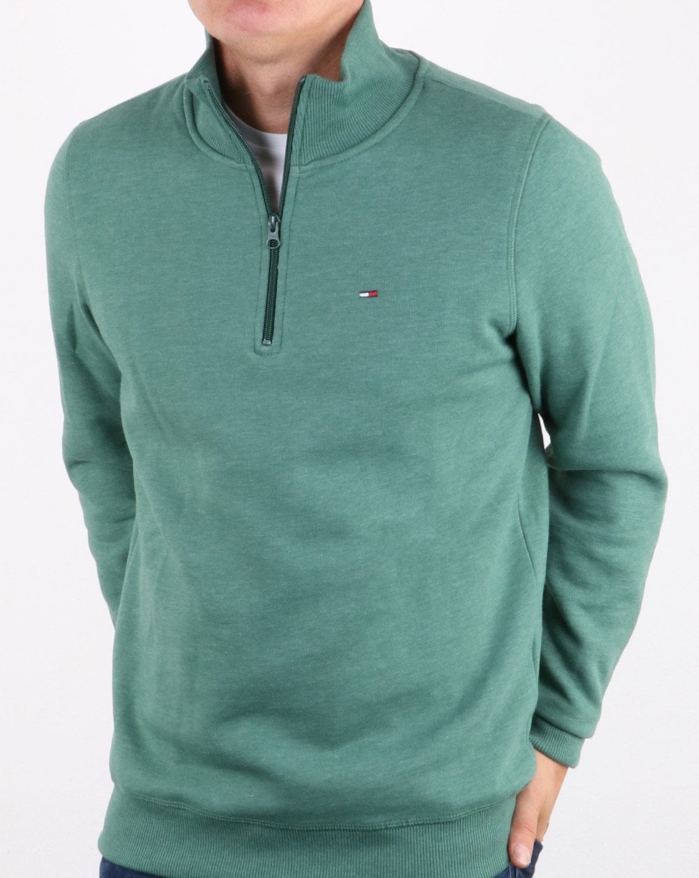 Tommy Hilfiger – Pullover mit halbem Reißverschluss, Jägergrün