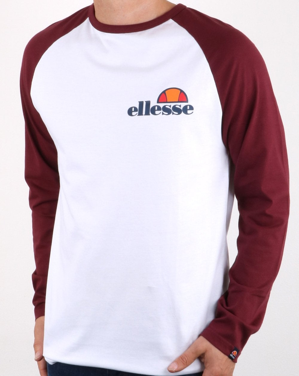 Ellesse Thero Long Sleeve T Shirt White/Burgundy