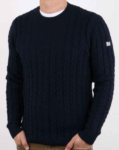 Weekend Offender – Pullover mit Zopfmuster, Marineblau