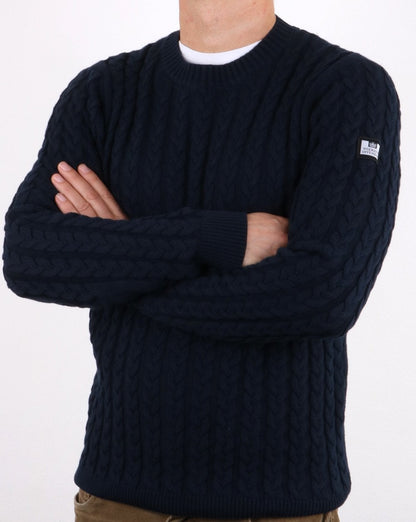 Weekend Offender – Pullover mit Zopfmuster, Marineblau
