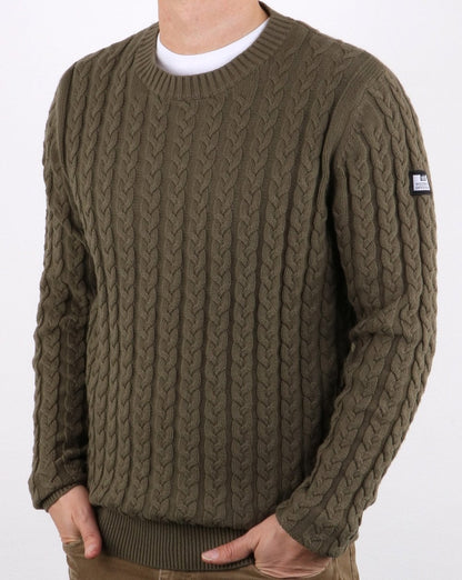 Weekend Offender – Pullover mit Zopfmuster in Khaki