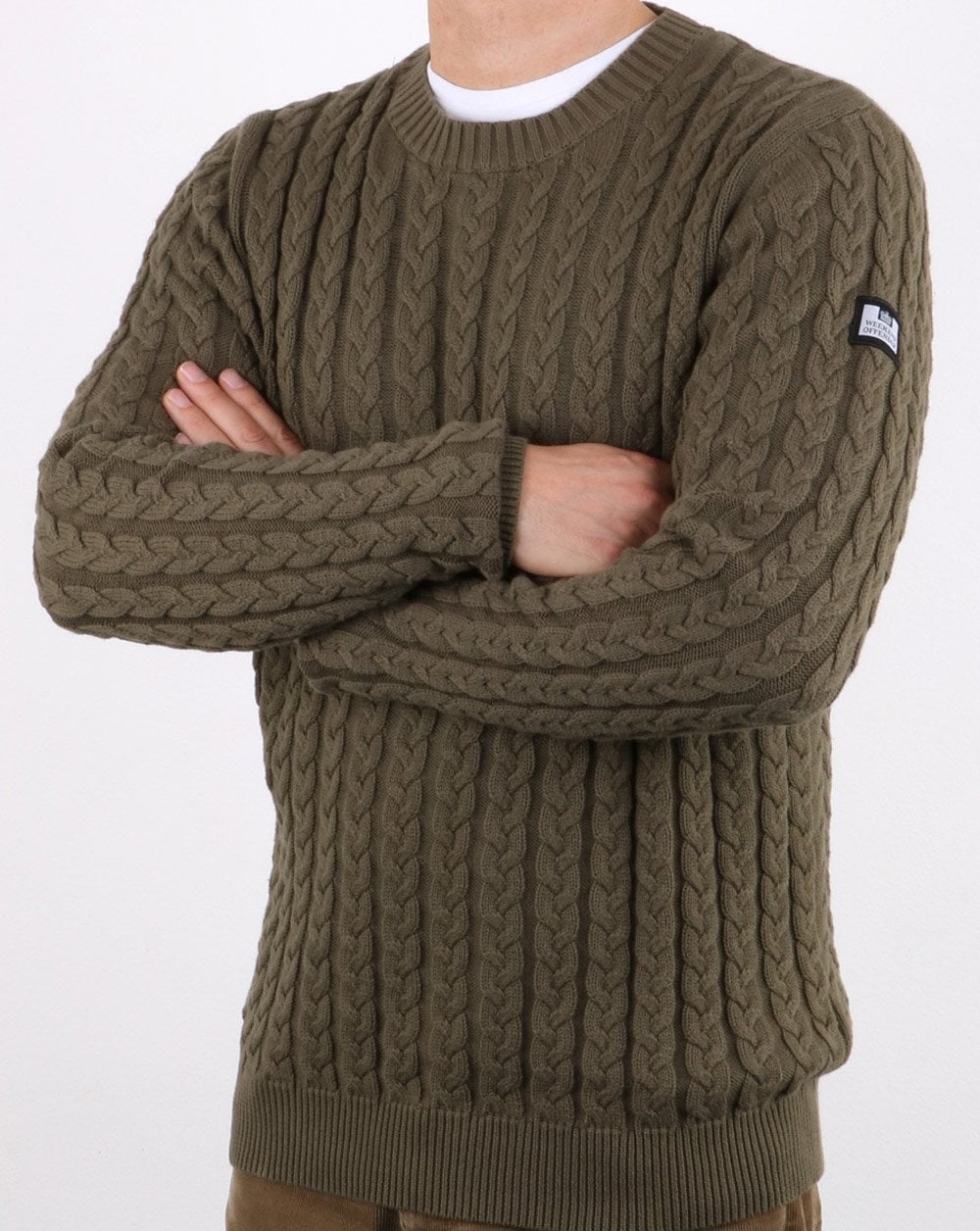 Weekend Offender – Pullover mit Zopfmuster in Khaki