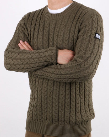 Weekend Offender – Pullover mit Zopfmuster in Khaki