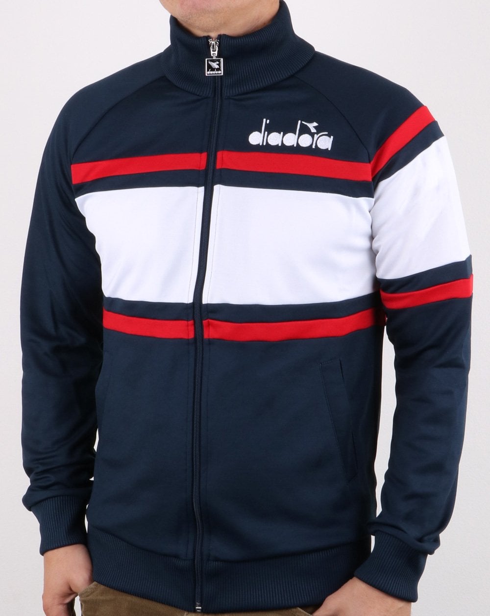 Diadora 80s Track Top Blauer Denim/Optisches Weiß/Tomatenblau