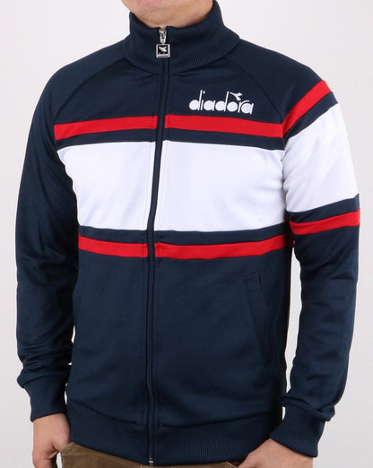 Diadora 80s Track Top Blauer Denim/Optisches Weiß/Tomatenblau