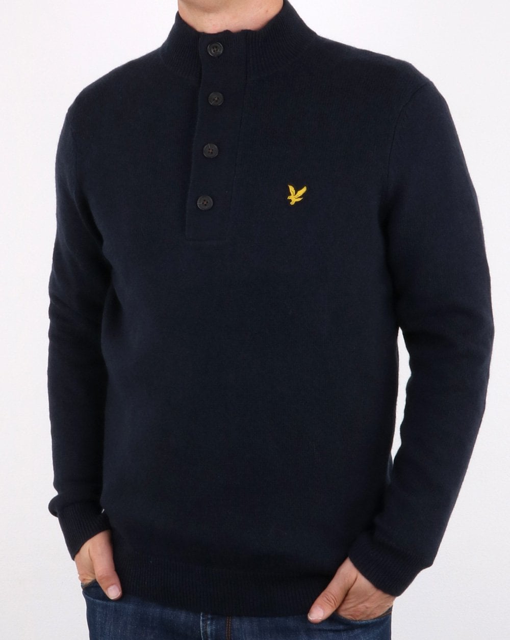 Lyle And Scott – Trichterstrickpullover mit 1/2 Knöpfen, Dunkelmarineblau