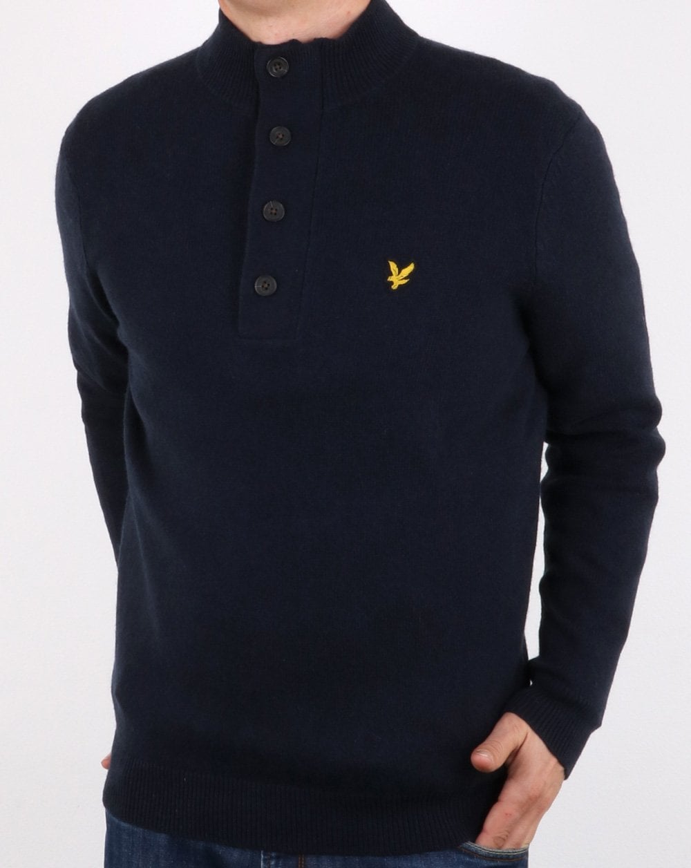 Lyle And Scott – Trichterstrickpullover mit 1/2 Knöpfen, Dunkelmarineblau