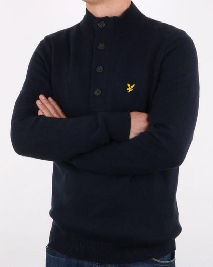 Lyle And Scott – Trichterstrickpullover mit 1/2 Knöpfen, Dunkelmarineblau