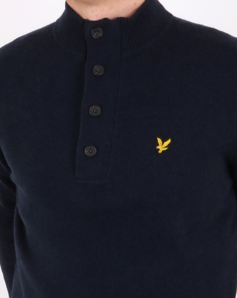 Lyle And Scott – Trichterstrickpullover mit 1/2 Knöpfen, Dunkelmarineblau