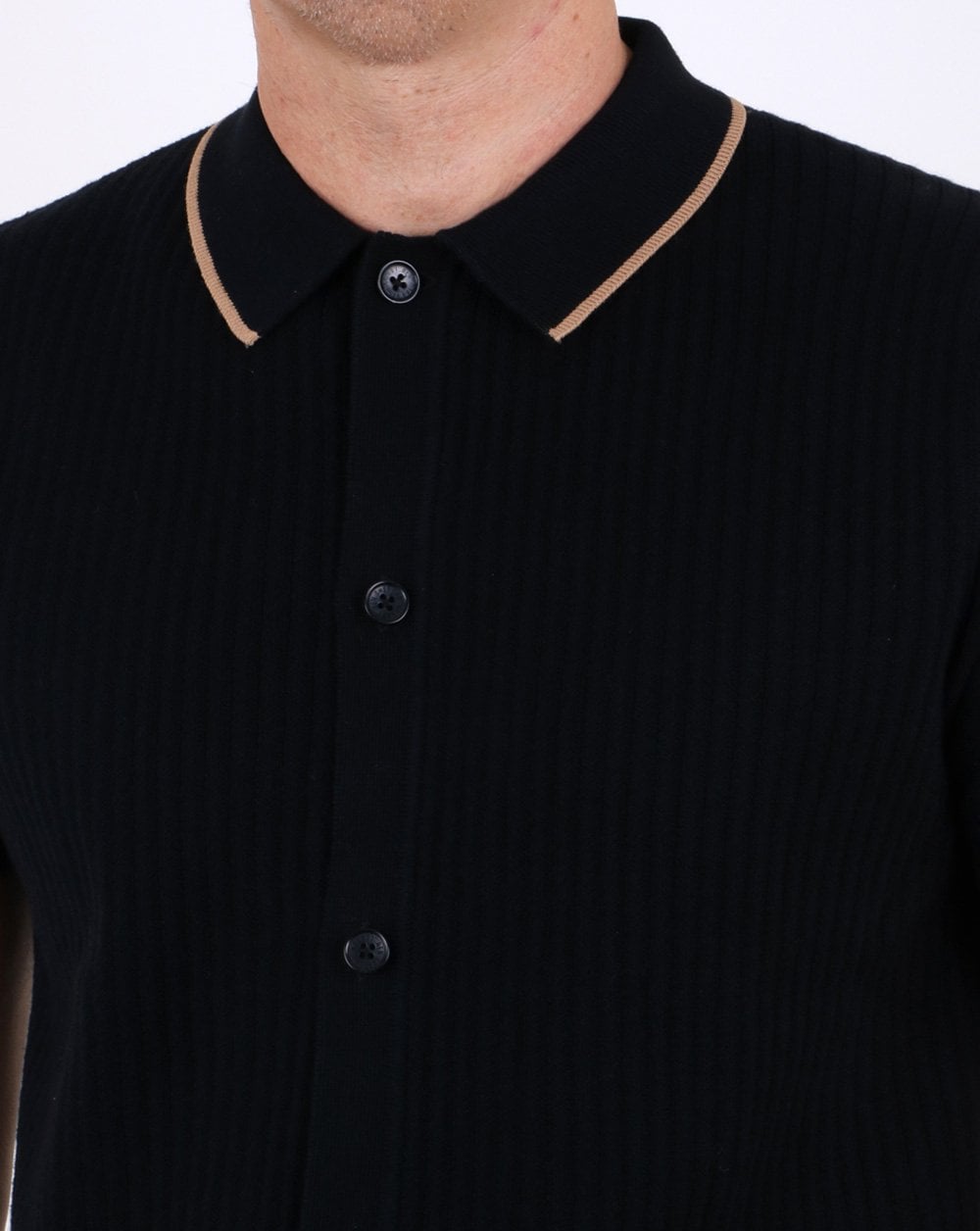Ben Sherman Full Button Knitted Polo Black