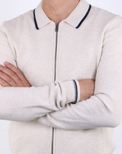 Ben Sherman – Honigkamm-Strickjacke mit durchgehendem Reißverschluss in Off-White