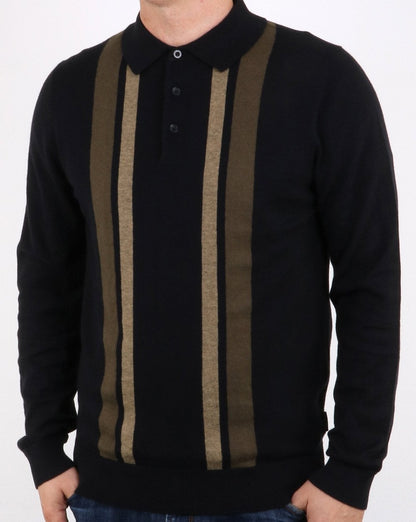 Ben Sherman – Strick-Poloshirt mit Farbblockdesign in Schwarz
