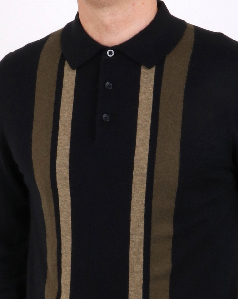 Ben Sherman Colour Block Ls Knit Polo Black