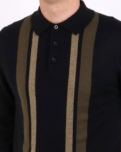 Ben Sherman – Strick-Poloshirt mit Farbblockdesign in Schwarz