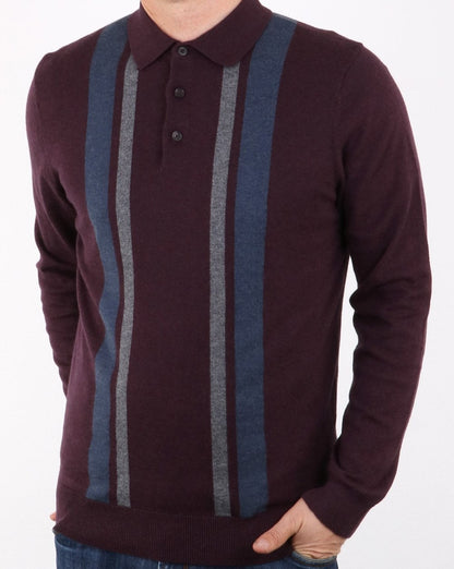 Ben Sherman – Strick-Poloshirt in Blockfarben in Weinrot