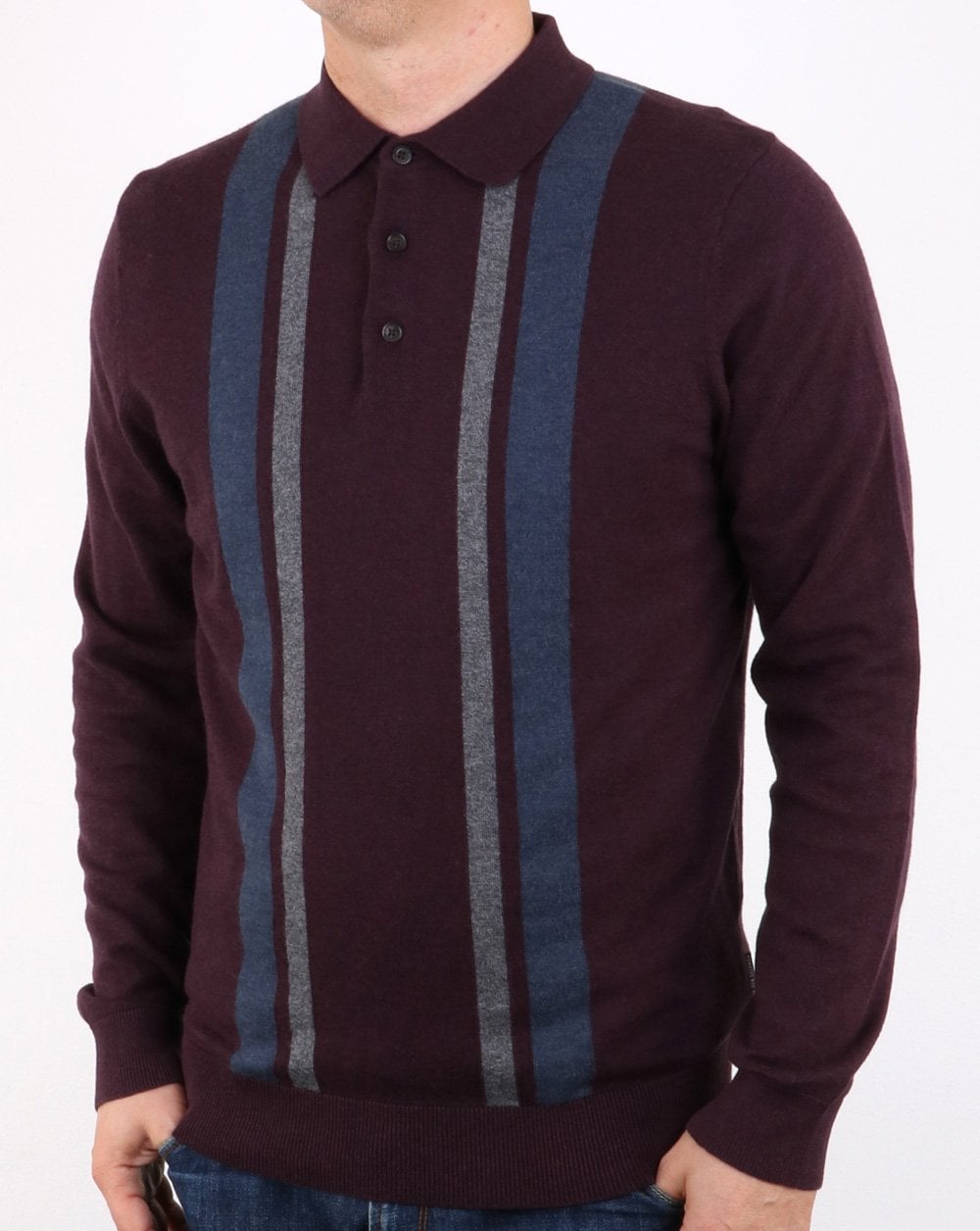 Ben Sherman Colour Block Knit Polo Wine