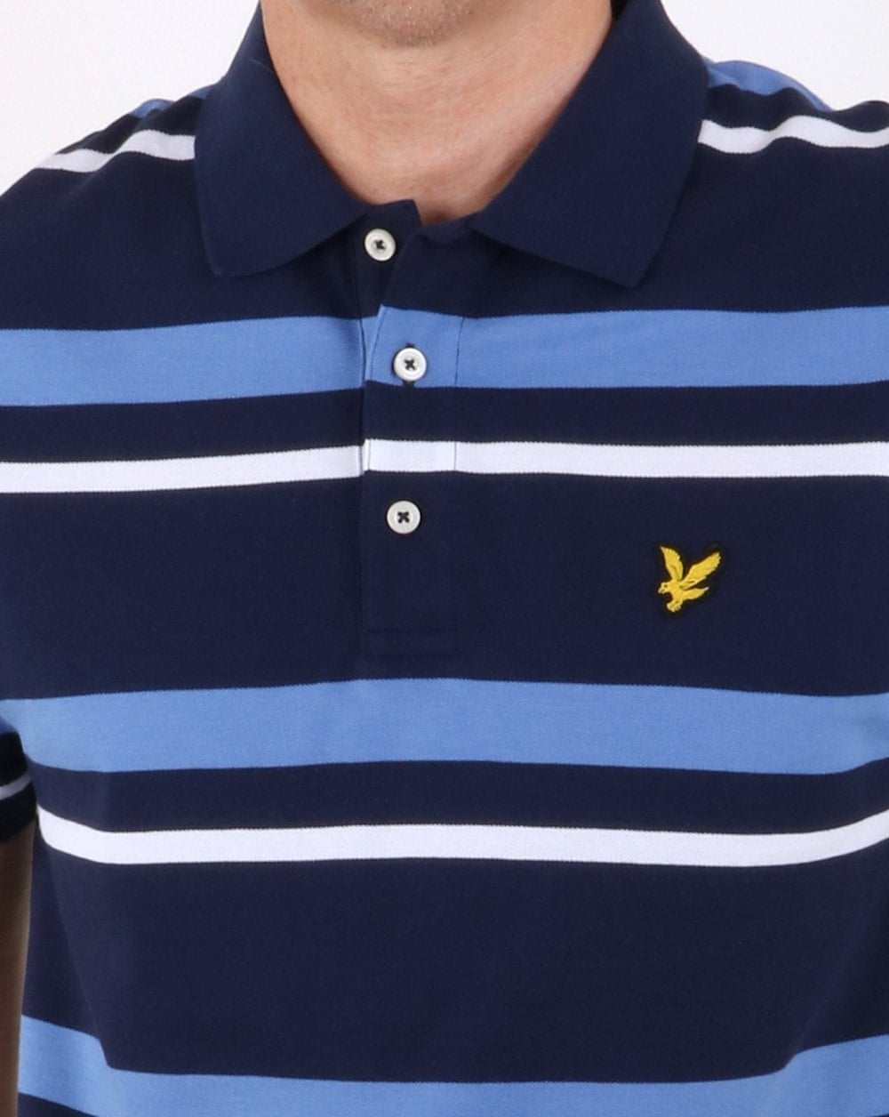 Lyle And Scott Stripe Polo Shirt Navy/Sky Blue