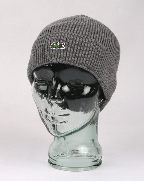 Lacoste Turn Up Ribbed Wool Beanie Stone