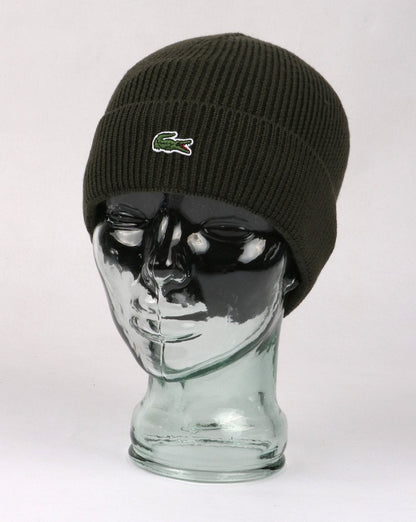 Lacoste Turn Up Gerippte Wollmütze Grün
