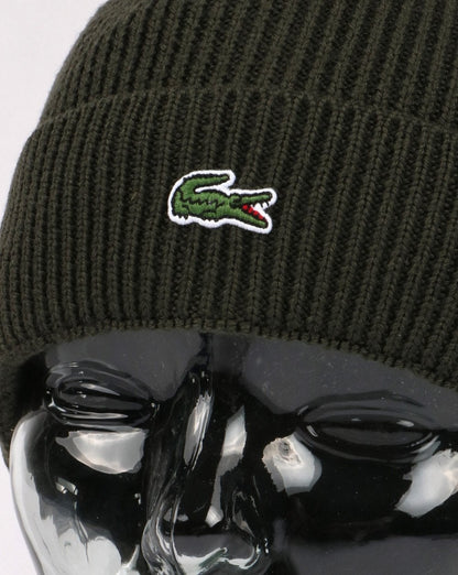 Lacoste Turn Up Gerippte Wollmütze Grün