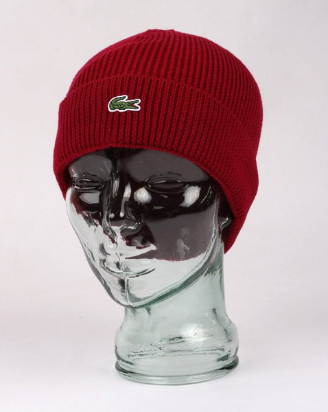 Lacoste Turn Up Ribbed Wool Beanie Red