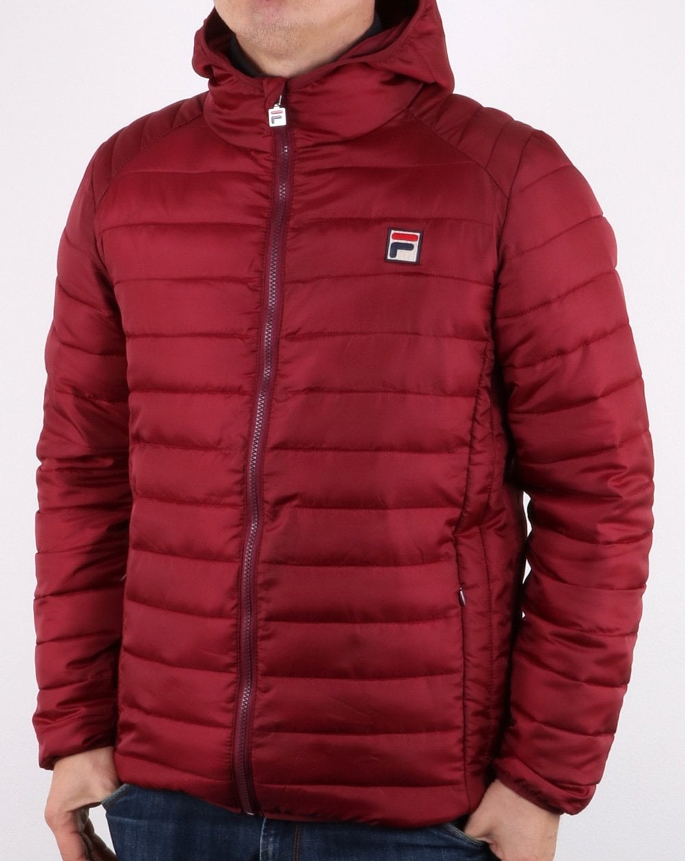 Fila Vintage Wattierte Pufferjacke in Burgunderrot