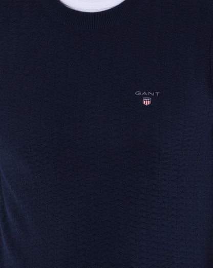 Gant Pullover mit Rundhalsausschnitt und Fischgrätenmuster in Marineblau