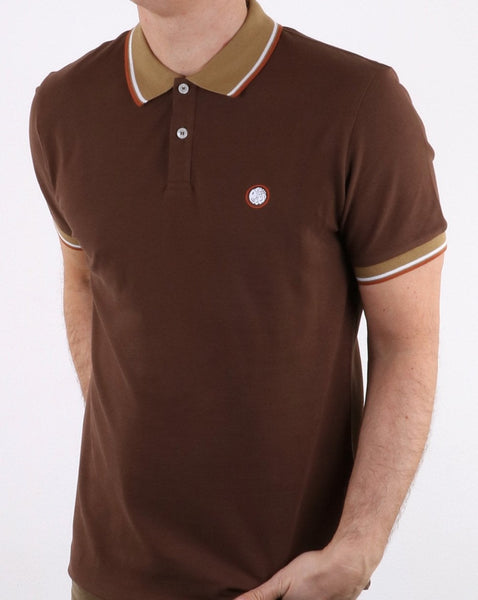 Pretty Green Mens Tipped Pique Polo Shirt Brown