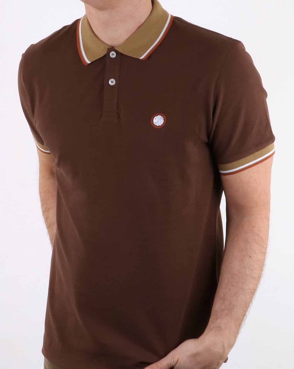 Pretty Green Mens Tipped Pique Polo Shirt Brown