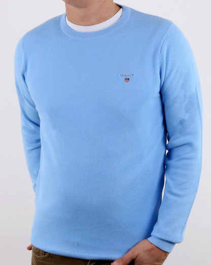 Gant Piqué-Pullover mit Rundhalsausschnitt Capriblau