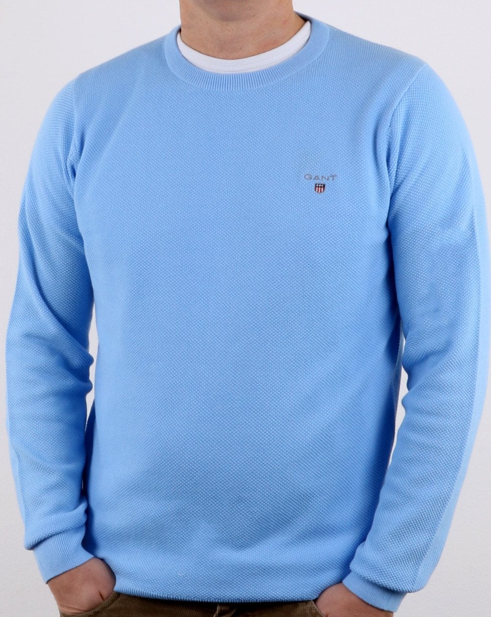 Gant Piqué-Pullover mit Rundhalsausschnitt Capriblau