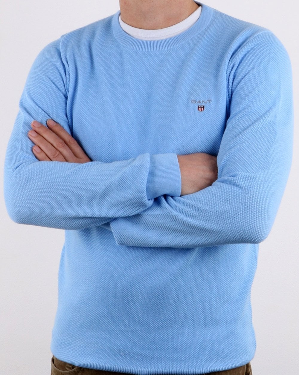 Gant Piqué-Pullover mit Rundhalsausschnitt Capriblau