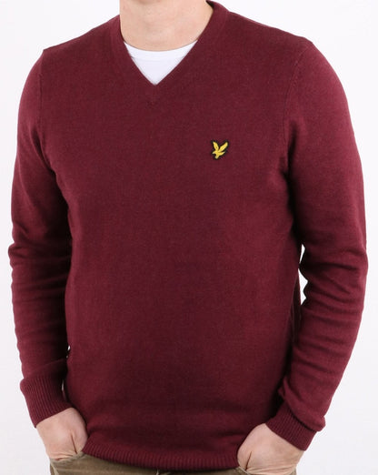 Lyle And Scott – Pullover aus Merinowolle mit V-Ausschnitt, Weinrot meliert