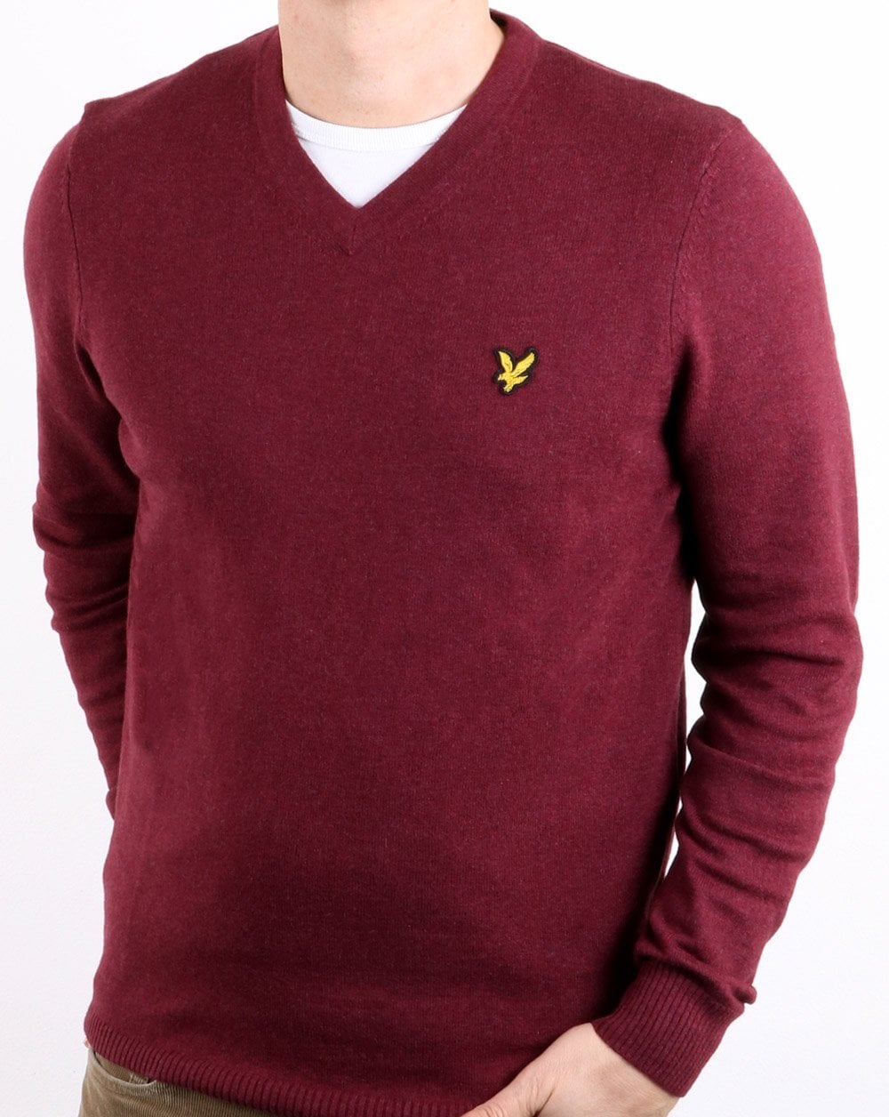 Lyle And Scott – Pullover aus Merinowolle mit V-Ausschnitt, Weinrot meliert