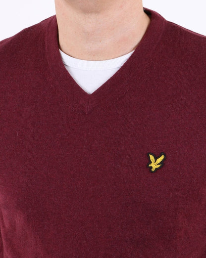 Lyle And Scott – Pullover aus Merinowolle mit V-Ausschnitt, Weinrot meliert