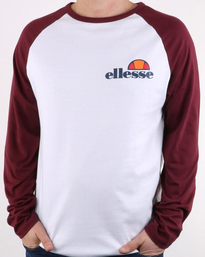 Ellesse Thero Langarm-T-Shirt Weiß/Burgund 