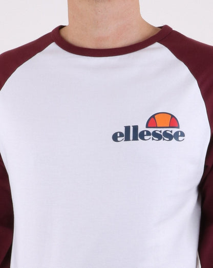 Ellesse Thero Langarm-T-Shirt Weiß/Burgund 