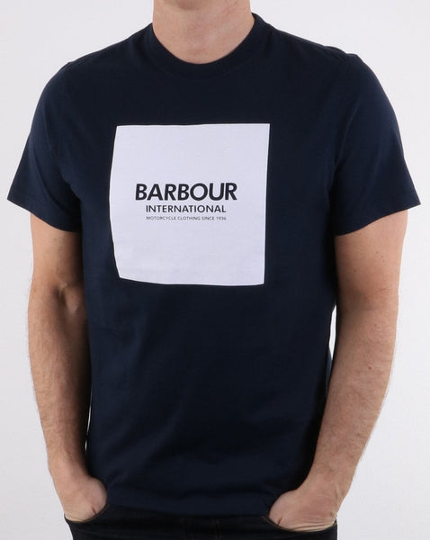 Barbour Block Square T'Shirt Navy - white