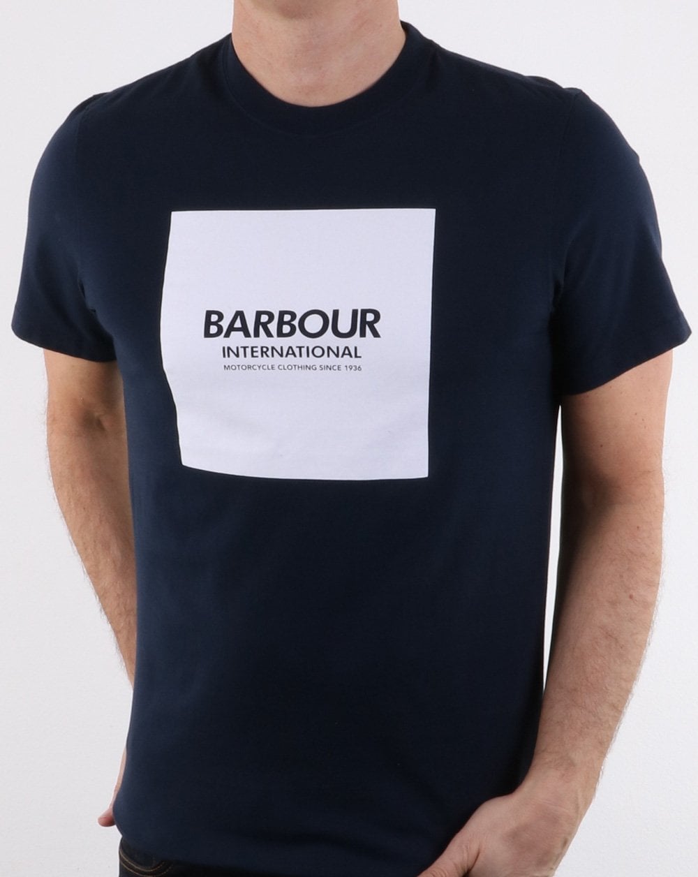 Barbour Block Square T-Shirt Marineblau – Weiß
