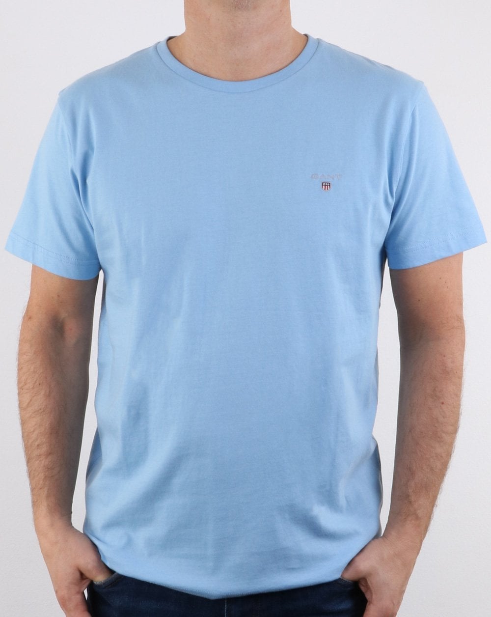 Gant Solides T-Shirt mit Rundhalsausschnitt, Capriblau